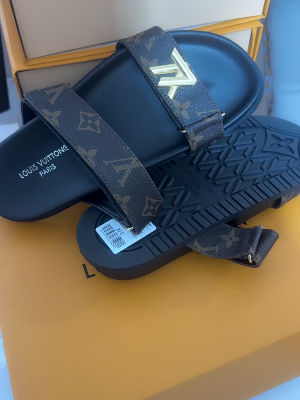 Louis Vuitton Brown Monogram Gold-Accented Slide Sandals - Picture 3 of 3